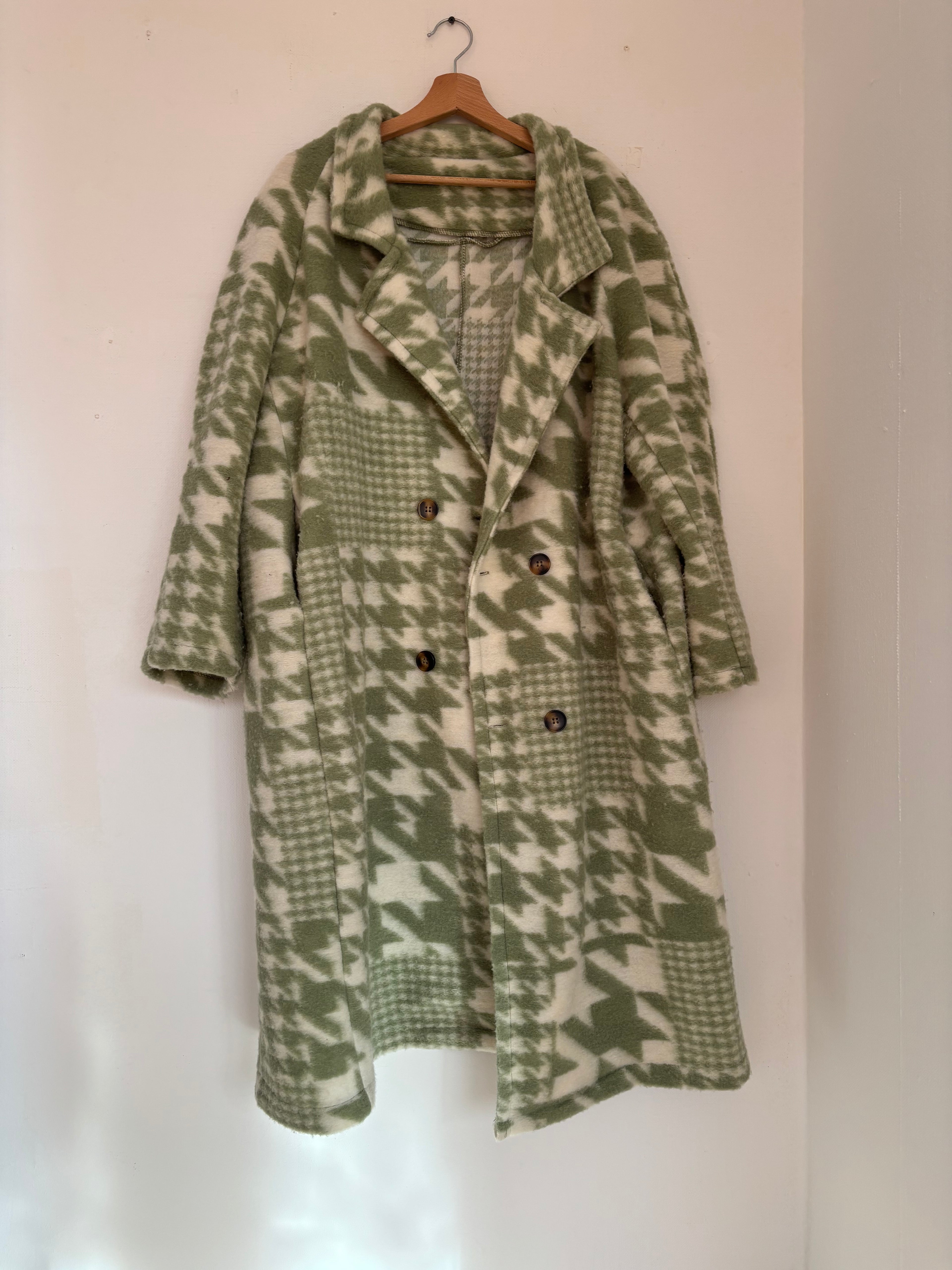 Trench / manteau – Vert et blanc – Taille M/L